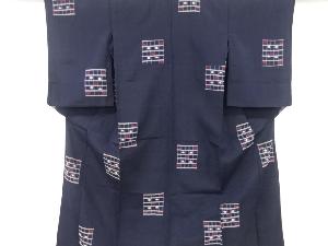 大正ロマン　格子に絣柄織り出しお召単衣着物